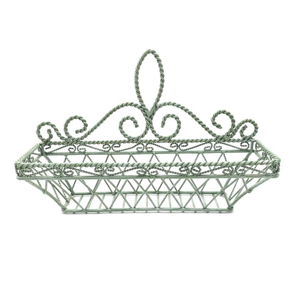 Other - Vintager Style Wrought Iron Wall Basket Sage Green Twisted Wire Design 12x7x4